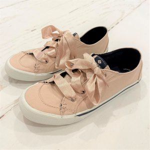 Sperry Top-Slider Sneakers Women's Blush Pink White Ribbon Laces Sz 6 GUC